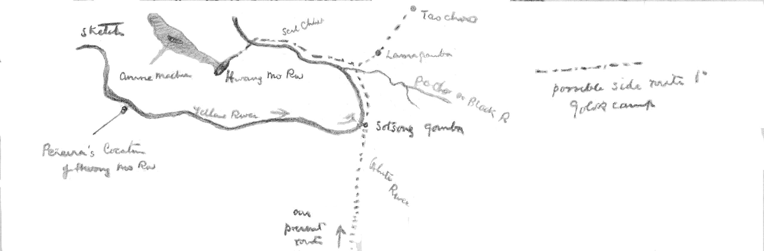 HGT's Sketch map of their planned route to the Golok camp