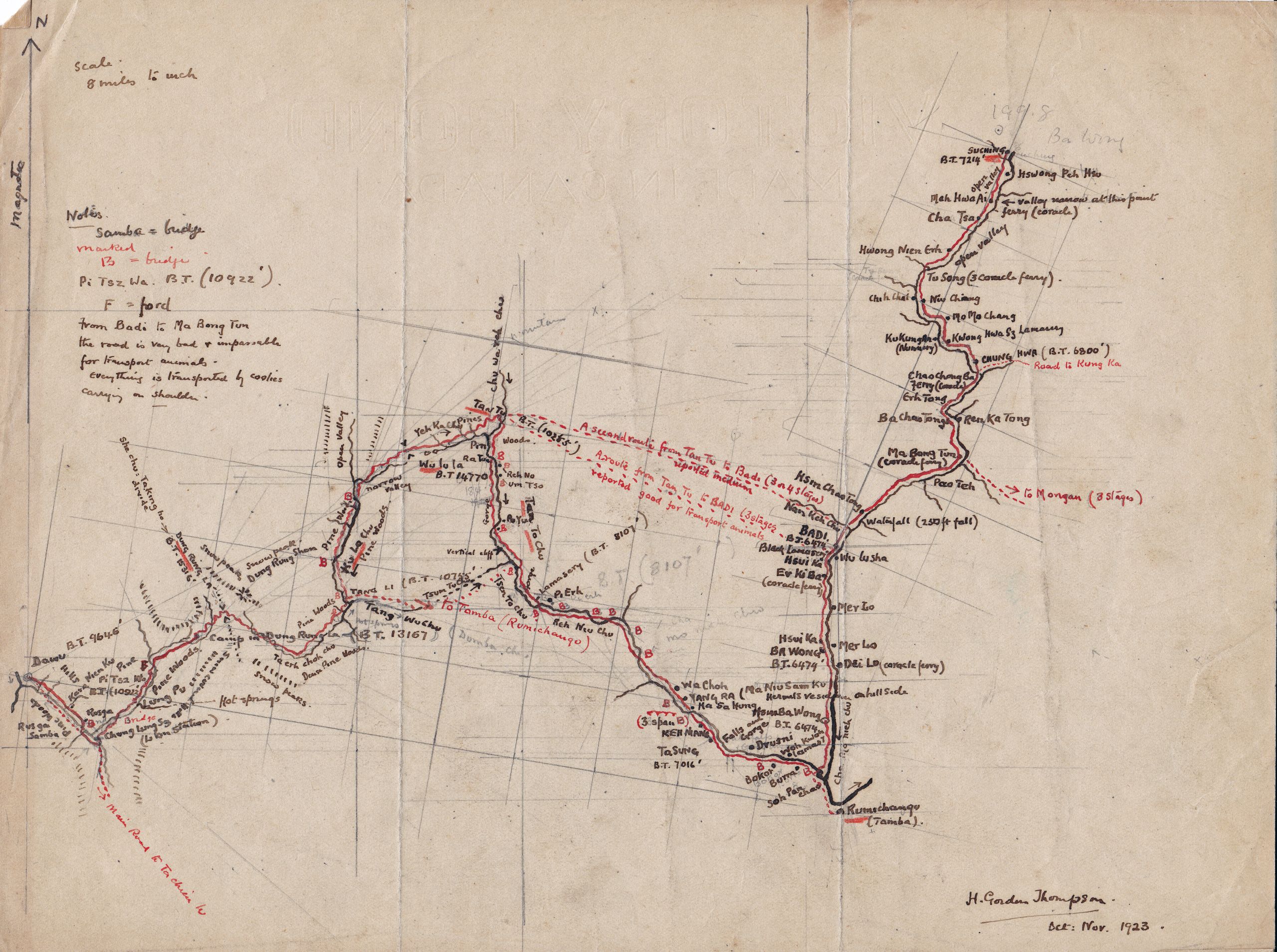 HGT's hand drawn map with notes from Da Wu to Suching